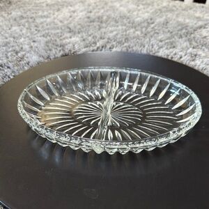 Vintage Clear Cut Glass Divided Serving Relish Dish‎ Oval Shaped Decorative